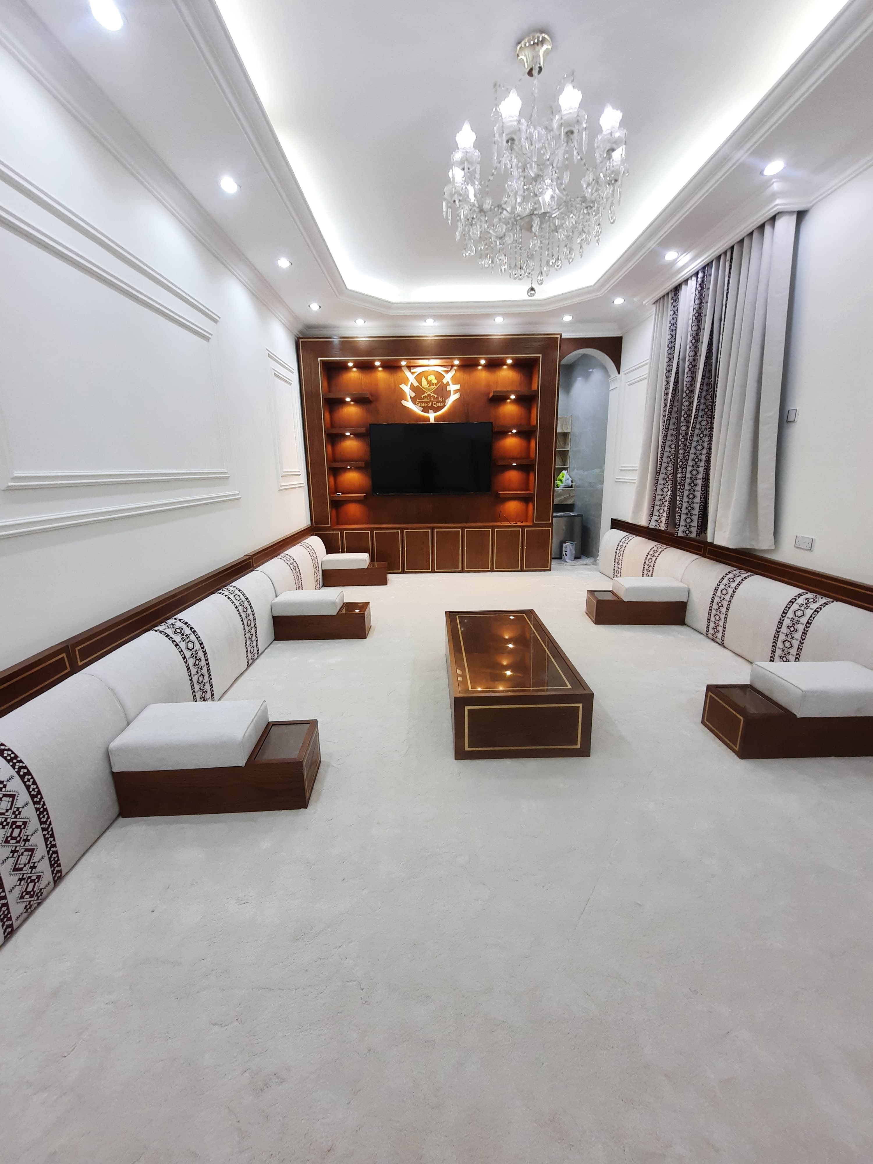 Khema tent-style majlis sofa running along a tent wall (view 2)